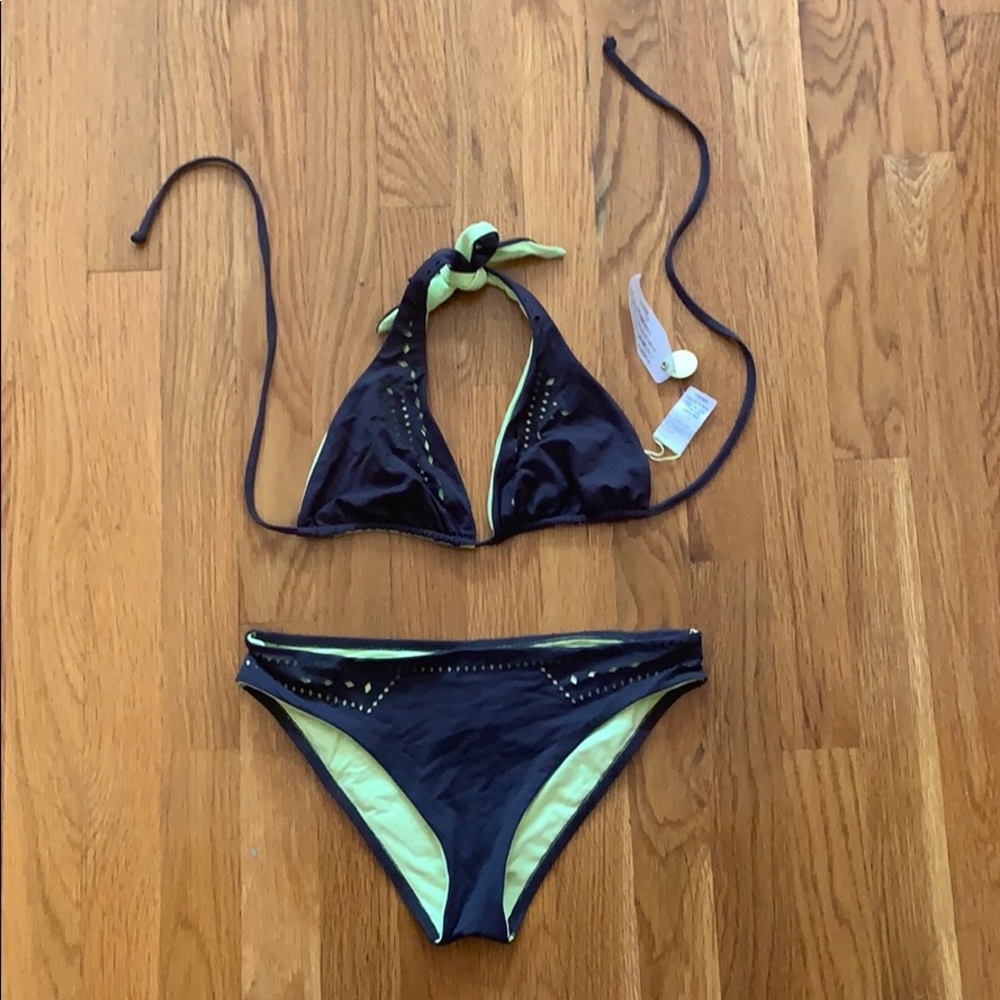 L Space Grey/lime green cut-out bikini NWT